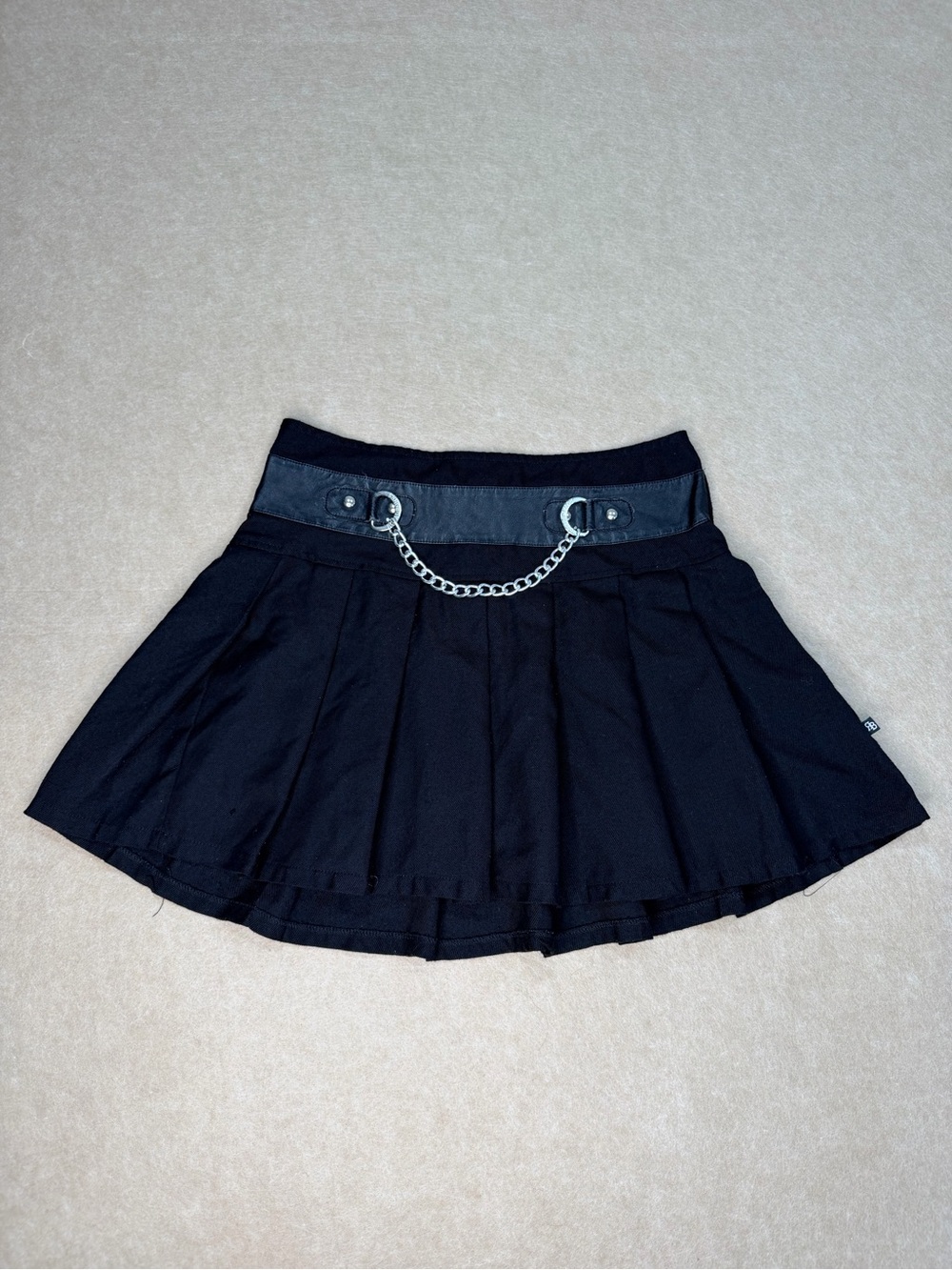 Royal Bones Black Pleated Skater Skirt with Chain Detail